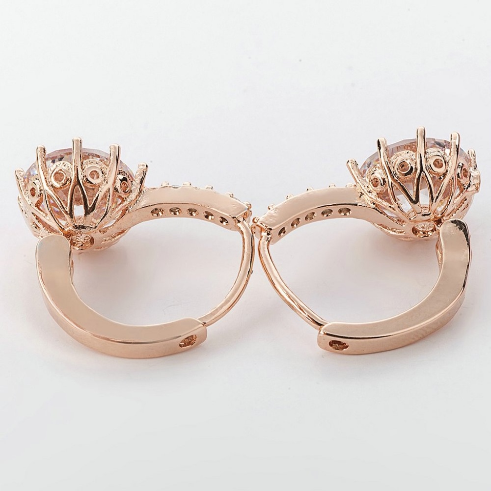 Rose Gold & AAA Cubic Zirconia Leverback Earrings - Picture 3 of 5